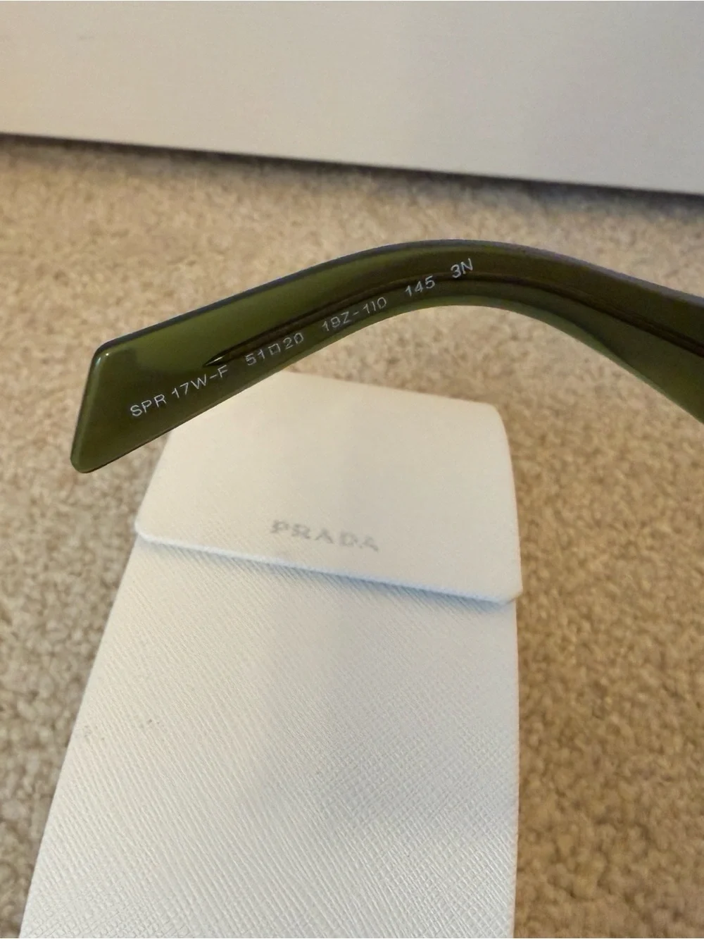 PRADA SPR 17W-F Rectangle Sunglasses Green Frame/Green Tinted Lenses UV400